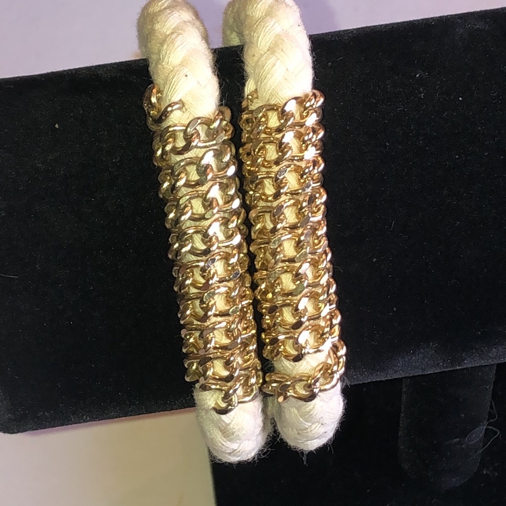 APT. 9 Cream Braided Bracelet with Gold Tone Chain Detail